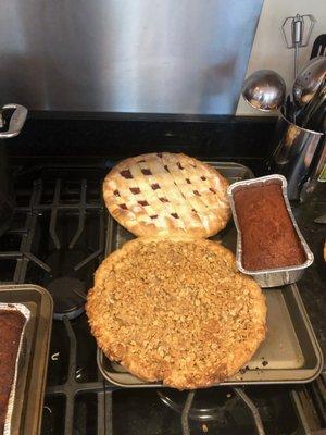 Cherry and apple pie and pumpkin bread