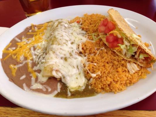 $7.99 Lunch special- enchilada, taco rice and beans