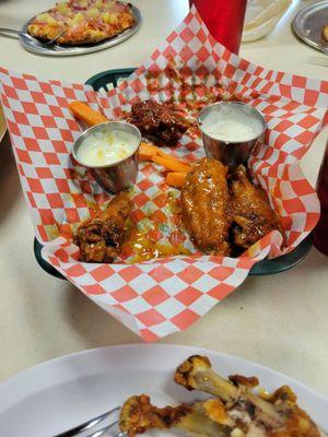 WINGS WITH CHILI GARLIC  AND BBQ