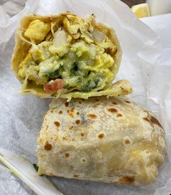 Breakfast burrito. Add guac and onions