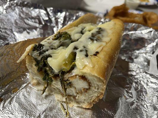 Chicken cutlet, extra sharp provolone, broccoli rabe