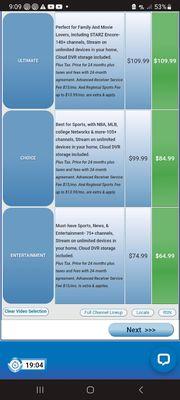 DirecTV plans. They have a two year price lock, and free installation.