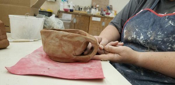 Natalie's Chili bowl using marbled New Mexico clay