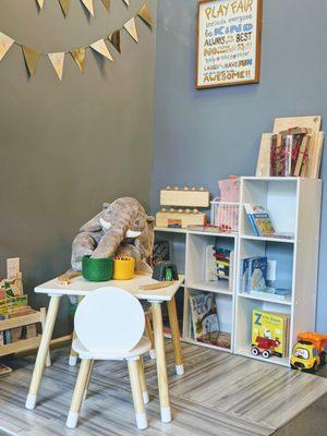 Children's nook to read , paint or play while parents shop