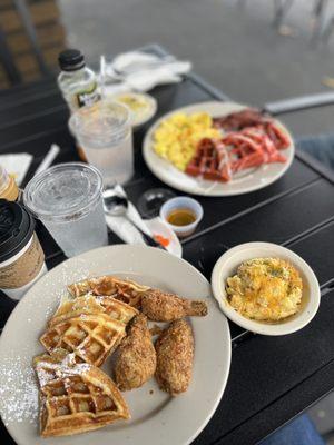 Chicken and Waffles Breakfast + Hash brown casserole!