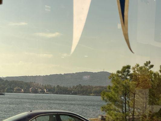 View of the lake (and some cars) from the table