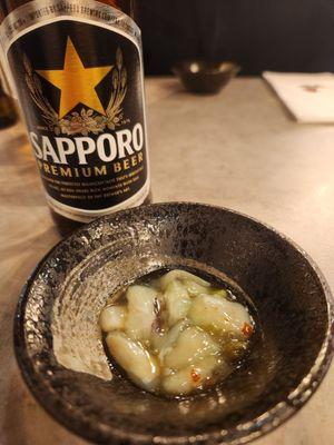 Complimentary wasabi tako (octopus)