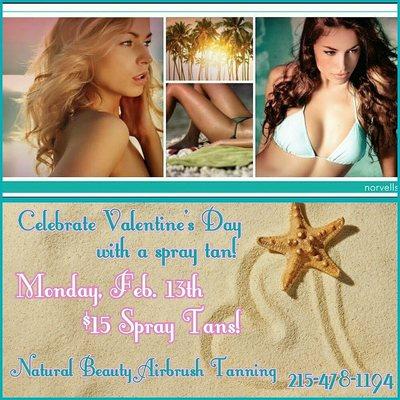 $15 Spray tans, Monday,  Feb 13,2017! Call 215-478-1194