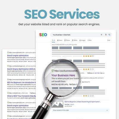 Get your website listed and ranked on popular search engine results.