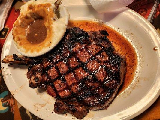 20oz. Bone-in Ribeye (you have an option if you want mushroom / sweet onion toppings that other restaurants charge you extra for).