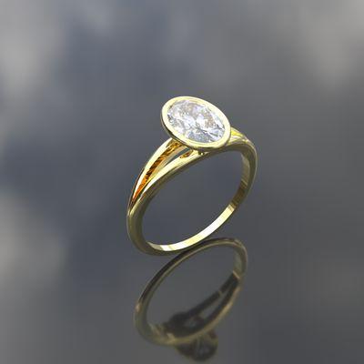 Custom bezel set oval diamond engagement ring