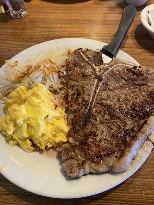 T T-Bone Steak* & Eggs*