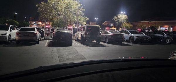 Same, but shows more cars from Fitness 19 patrons occupying 1/3 of the Tesla charging spots.  Disrespectful and lazy.