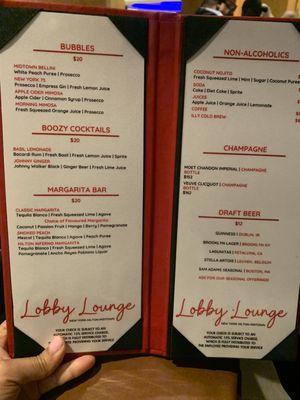 Drinks menu