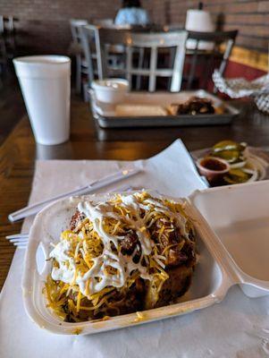 Loaded baked potato, spicy pork belly (only available on weekends at present)