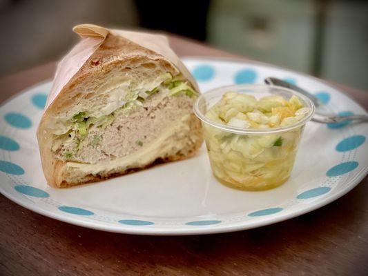 Tuna Sandwich on With American Cheese and Fennel Salad on the side.