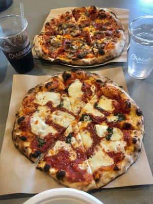 Margherita and Dads pizzas