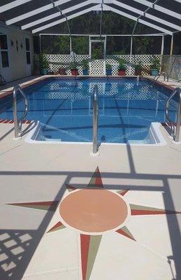 Pool deck restoration and hand painted star decal