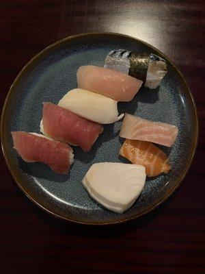 Top: Tuna (2), White tuna, Yellowtail & Mackerel Negiri  Bottom: White tuna, Salmon & Red Snapper Sashimi