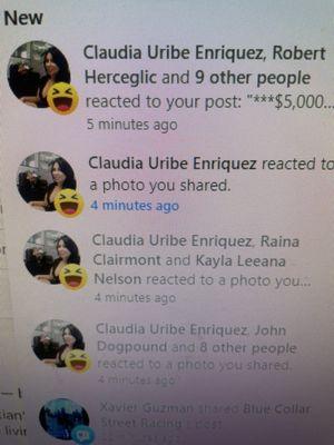 Calaudia harassing a personal residence Facebook page