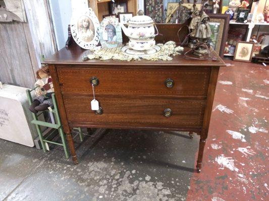 Antique store: Old inlay walnut dresser, way to overpriced, if in mint condition then worth it.