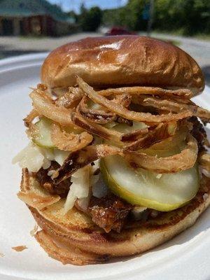 Beef brisket burnt ends sandwich