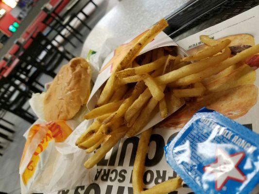 New California Burger, way off from the picture, filling for the time and wow, is that a different sized Patty too; what's really going on