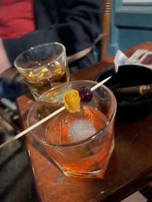 Old fashion and crow on the rocks.