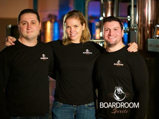 Boardroom Spirits is a family-owned craft distillery (Vlad, Zsuzsa, Marat)