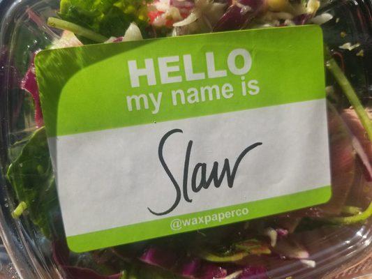 The slaw was nontraditional in its make up. Very tasty.