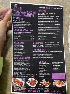 Menu that is also on their website !