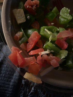 Translucent tomatoes from the Italian salad w/grilled chicken