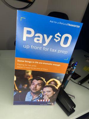 Pay $0 up front for tax prep