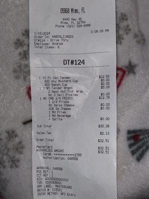 Receipt to show the prices