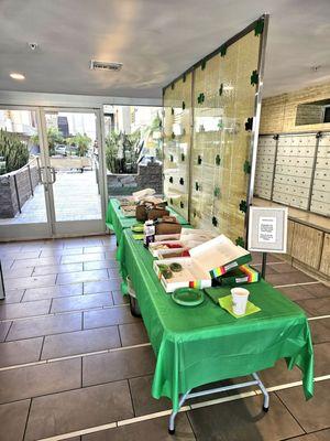 Saint Patrick's day donuts and coffee for the tenants