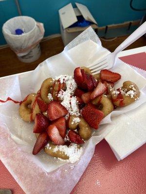 My lunch! Deep fried donuts with fresh strawberries