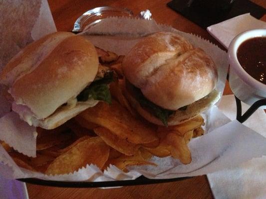 Sliders w/ homemade chips and a house BBQ ketchup:)