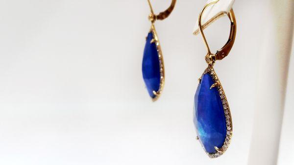 14k Yellow Gold Blue Lapis with Diamonds