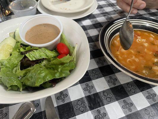 House salad with balsamic dressing and Pasta fagoli which was light and tasty