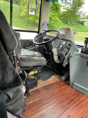 This is a photo of the inside of LOL's bus that we road in.  What you cannot see: the speedometer did not work & the windshield was cracked.