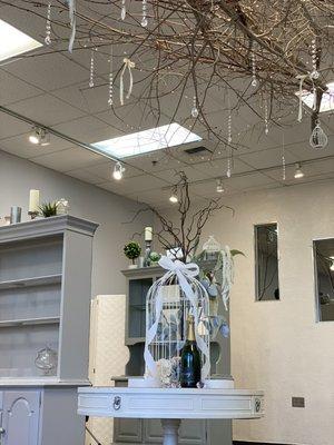 Our beautiful centerpiece twig chandelier!