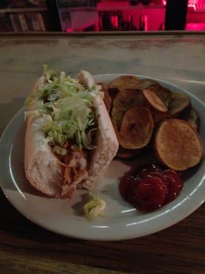 Buffalo chicken half sub with buffalo chips