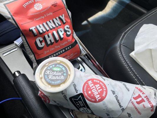 New kickin' ranch, thinny chips and sub