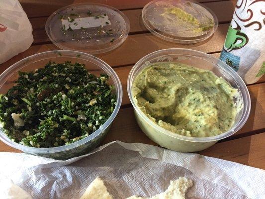 Tabouleh and cilantro hummus.