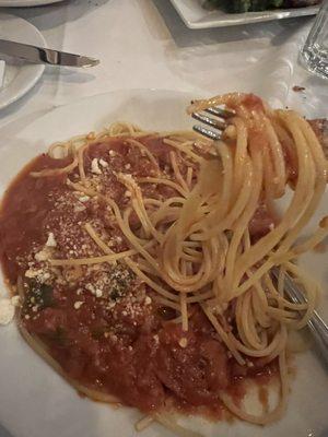 Angel hair pasta marinara.