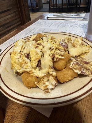 Loaded breakfast tater tots. Delicious