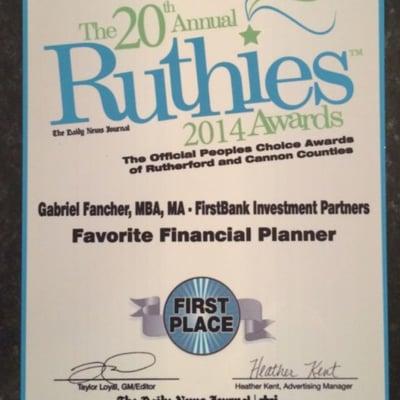 Voted best financial planner in Rutherford and Cannon County 2nd year in a row!