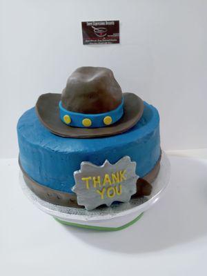 Cowboy Theme Thank you cake hat is edible too.