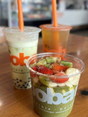 Green Bowl and Pistachio Milk Tea