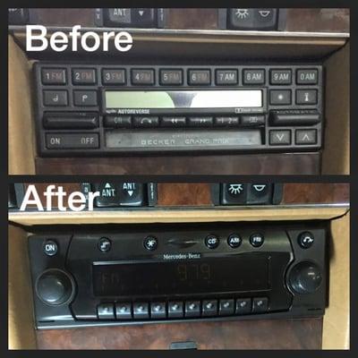 Upgrade an older Mercedes radio with a retro fit style that gives you AUX and CD capability.